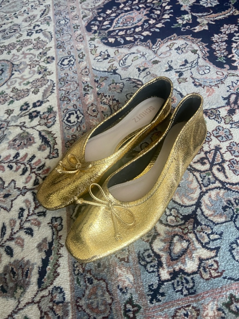 SCHUTZ Metallic Gold Ballet Flats with Bow D size 8
